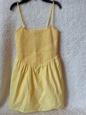 Abercrombie & Fitch Women's Butter Yellow Smocked Dipped-Waist Mini Dress MP